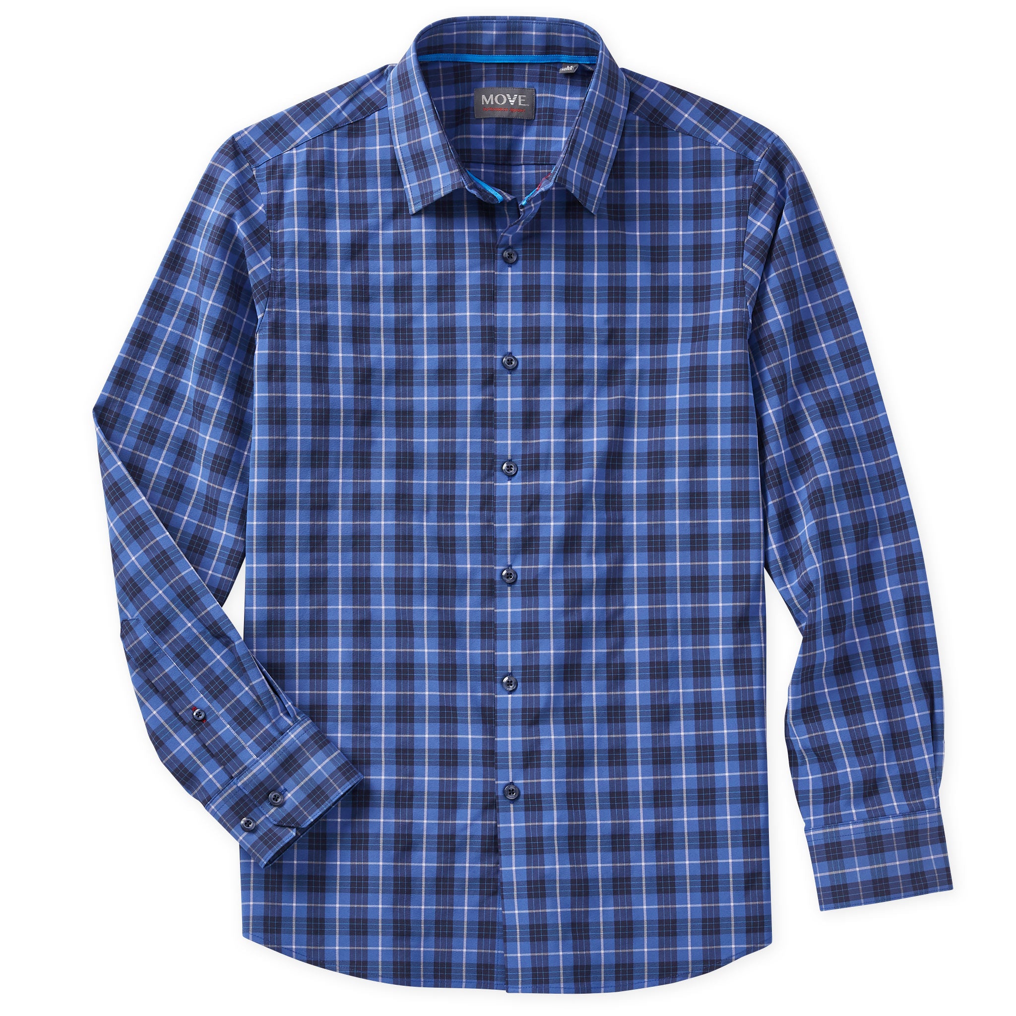 Move Performance Apparel Belmont Men's Long Sleeve Blue Plaid Shirt Blue / Medium